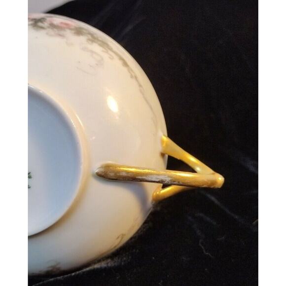 Favorite Bavaria Hand-Painted 4.5" Two-Handle Tea Cup, Pink Flowers Gold Accents - Picture 5 of 16